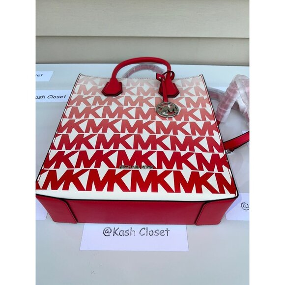 Michael Kors mercer medium graphic logo ombre print shopper tote bag coral reef - Picture 6 of 11